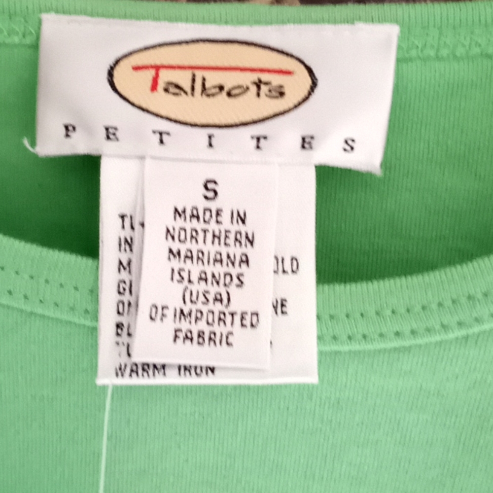 New Talbots Mint Green Cotton Tee Petite Small - Picture 2 of 2